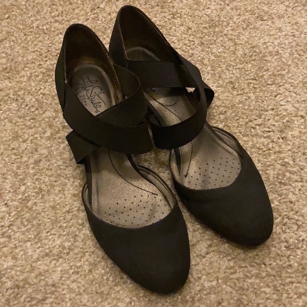 Black Strappy Wedge heels